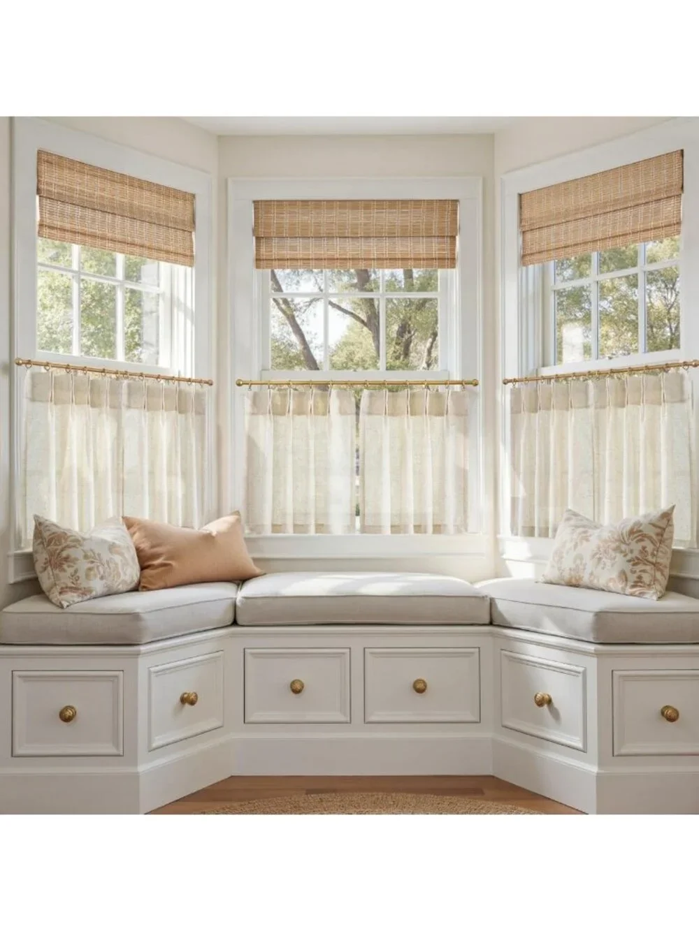 Natural Linen Pinch Pleated Tier Curtains - Light Filtering Farmhouse Style, 20